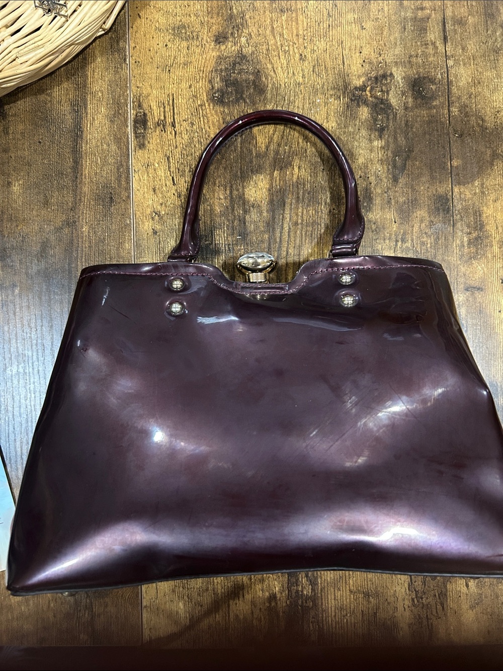 Classic Structured Patent Leather Tote - Deep Plum